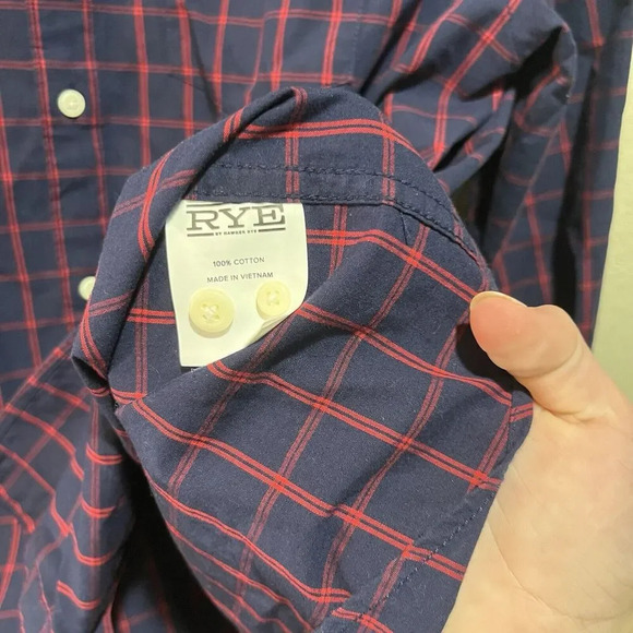 Hawker Rye Navy Blue Red Plaid Dress Shirt Large Regular Preppy Classic Check - Picture 7 of 8